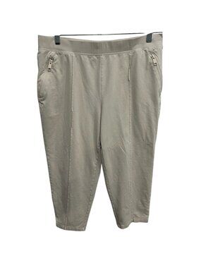 D&Co Active Beige Zip Pockets Casual Elastic Waist Capri Pants Size L Athleisure
